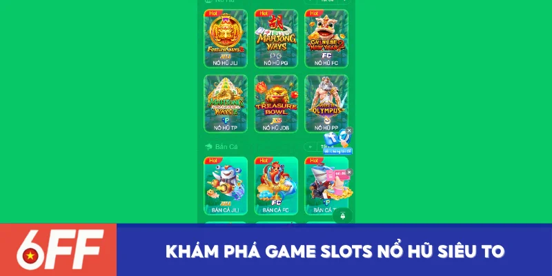 Sảnh slot với jackpot lớn