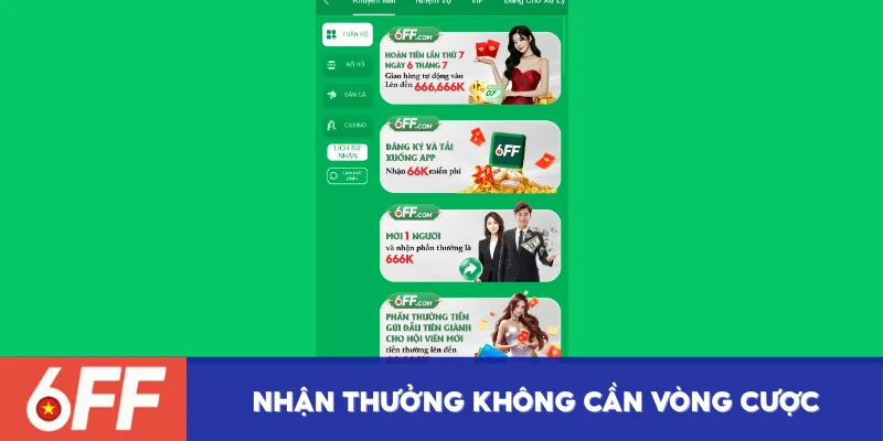 Nhận thưởng không cần vòng cược